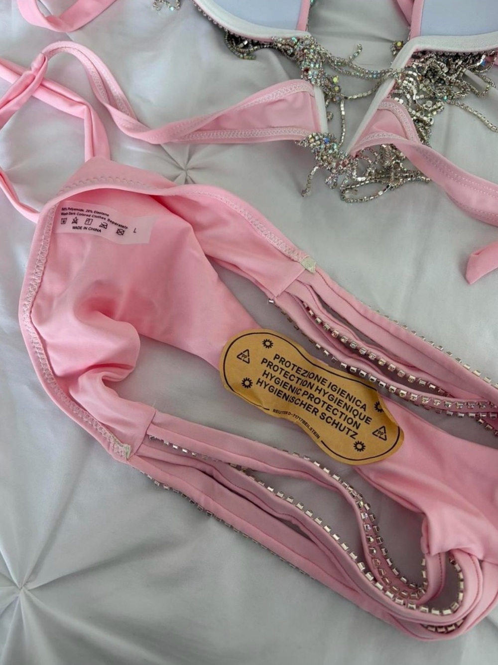Pink Embellished Bikini Rave Set with Crystal Rhinestone Details - Picture 7 of 7